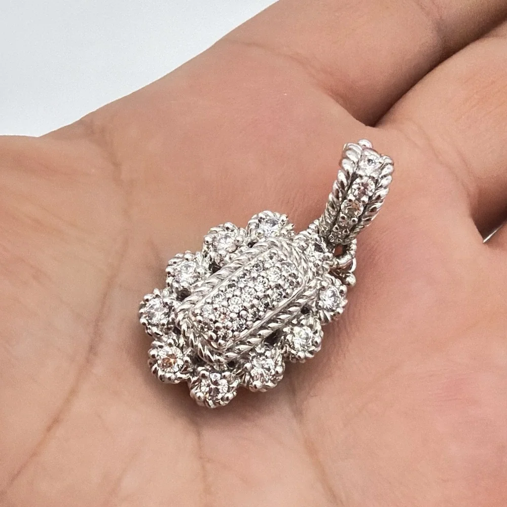 Vtg Judith Ripka Sterling Silver Enhancer Pendant Ornate Floral Pave CZ Thailand
